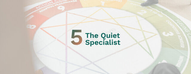 Enneagram 5 graphic over photo of an Enneagram diagram floor mat