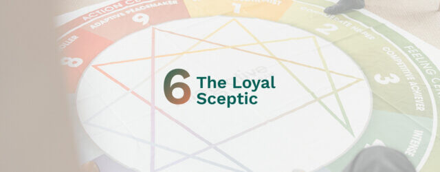 Enneagram 6 graphic over photo of an Enneagram diagram floor mat