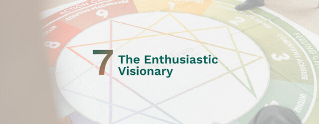 Enneagram 7 graphic over photo of an Enneagram diagram floor mat