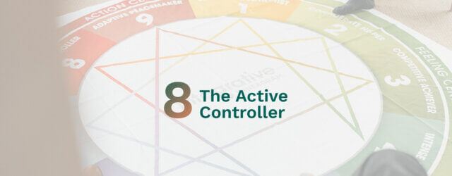 Enneagram 8 graphic over photo of an Enneagram diagram floor mat