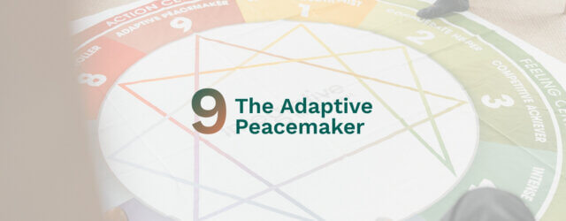 Enneagram 9 graphic over photo of an Enneagram diagram floor mat